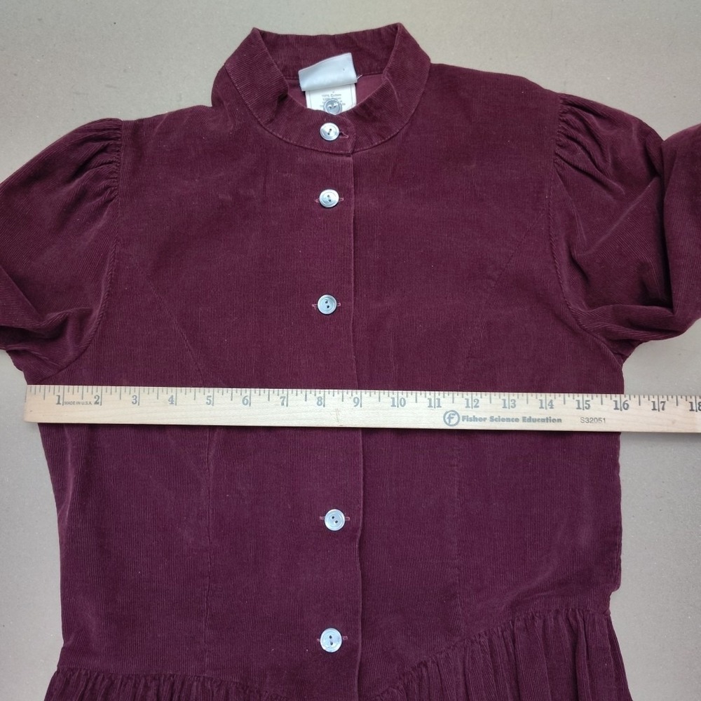 Laura Ashley Vintage Corduroy Midi Dress Sz 8 Modest Burgundy Purple Puff Sleeve - Picture 12 of 16